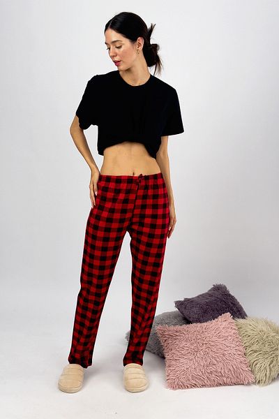 Betimoda Red Patterned Ribbon Cotton Pajama Bottoms - Elastic Waist 100% Cotton