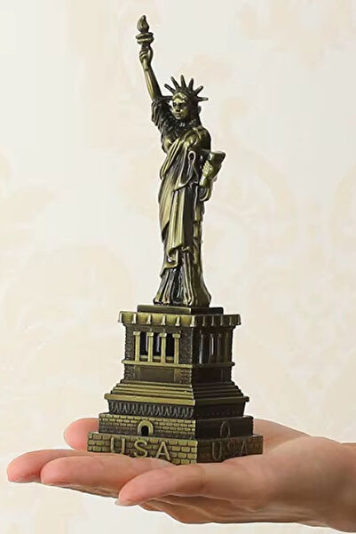 TechnoStation Antik Bronz Metalik Özgürlük Anıtı Heykeli - Zamansız Bir Simge Dekoratif Obje Heykel