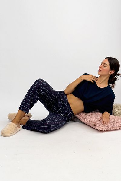 Betimoda Nou bleumarin - 100% bumbac cu model panglică Pantaloni de pijama pentru femei