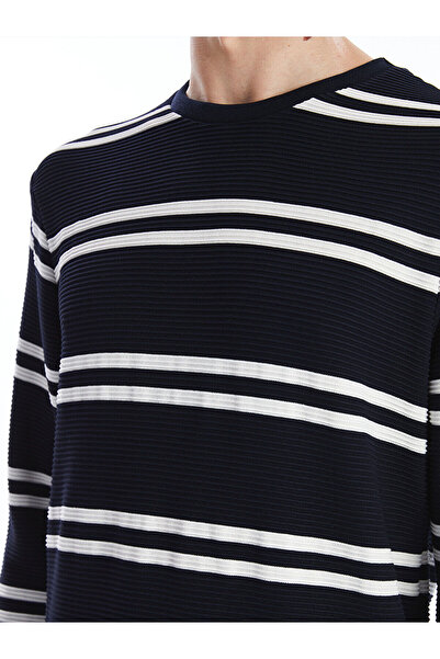 LC Waikiki Ανδρικό φούτερ με μακρυμάνικο ριγέ λαιμόκοψη SOUTHBLUE Navy Blue