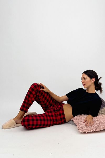Betimoda Red Patterned Ribbon Cotton Pajama Bottoms - Elastic Waist 100% Cotton