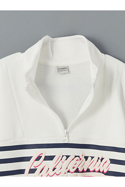 LC Waikiki Φούτερ για κορίτσια LCW Kids Ecru ψηλός λαιμός
