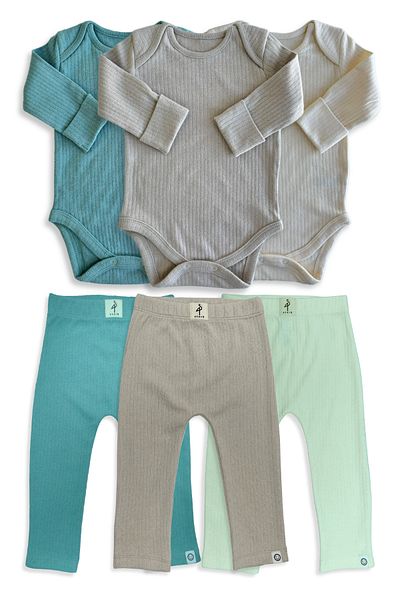 Stork Qiza and Vera 3+3 6-Piece Baby Bottom Top Baby Bodysuit and Baby Tights