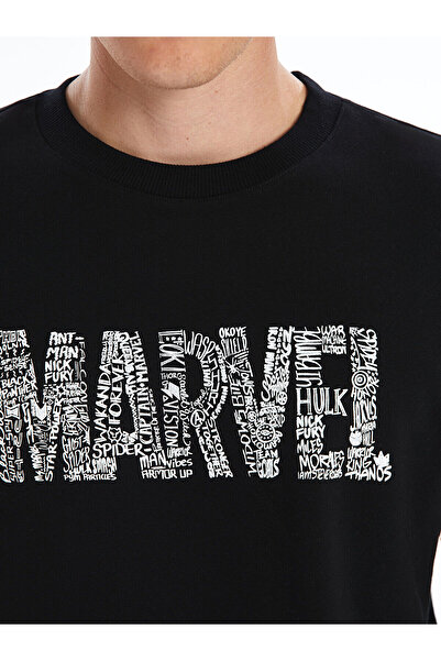 LC Waikiki Black Crew Neck Long Sleeve Printed Men's Thick Sweatshirt