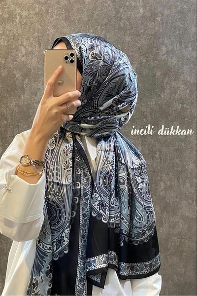 Organic Scarfs Pearl Shop Etro Pattern Imported Silk Voile Shawl - Black