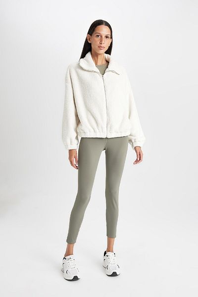 DeFacto Polo Neck Oversize Cardigan - Welsoft Plush, Zip C8229Ax24Wn