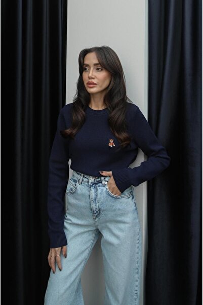 Havoş Lacivert Jenna Ayıcık Nakışlı Kazak