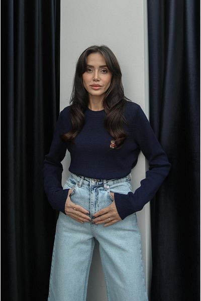 Havoş Μπλε Navy Jenna Teddy Bear Κεντημένο πουλόβερ