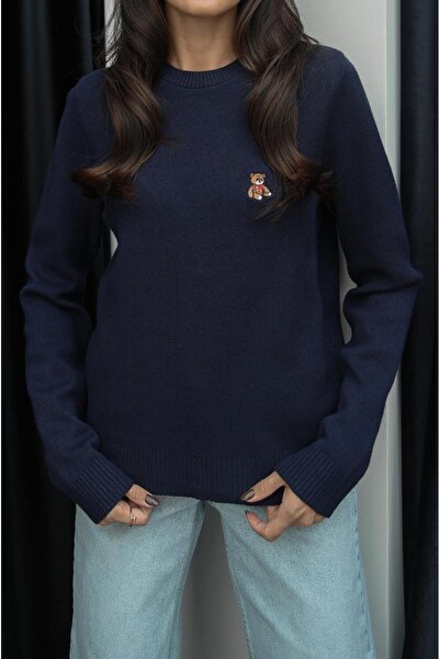 Havoş Lacivert Jenna Ayıcık Nakışlı Kazak