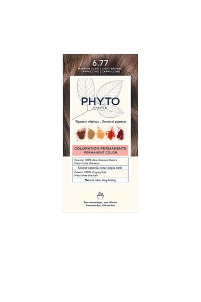 Phyto Permanente Kräuter-Haarfarbe – Farbe ohne Ammoniak 6,77 Cappuccino-Braun