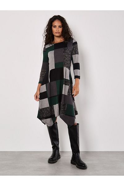Apricot Farbblock-Midikleid aus Strick