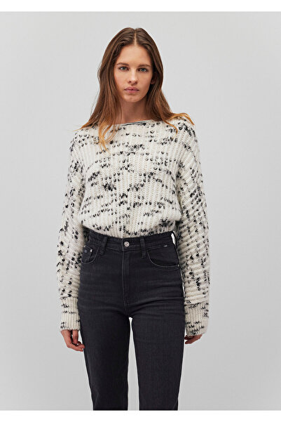 Mavi Pulover alb cu decolteu în amestec de lână, cu croială obișnuită 1710566 -70057