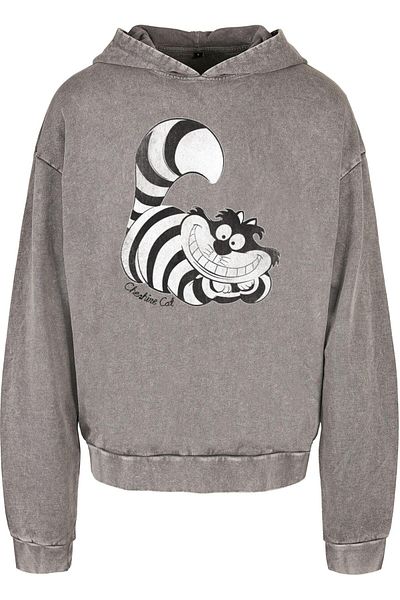 ABSOLUTE CULT Alice In Wonderland - Cheshire Cat Mono Acid Washed Oversize Hoody