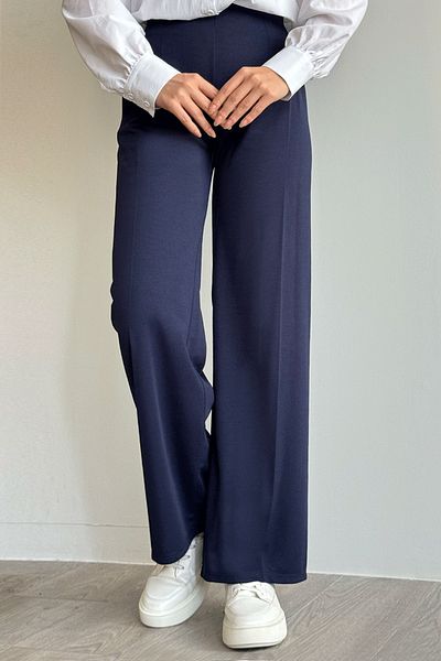 InStyle Wide Leg Elastic Waist Trousers - Navy Blue