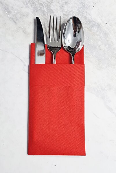 Atölye Mi Kumaş Dokulu Cepli Kırmızı Peçete 40x40cm 12li Paket