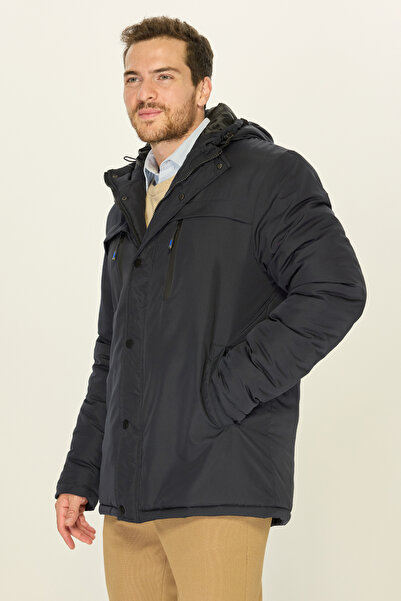 D1fference Pánský zimní kabát, kabát a parka s kapucí a kapucí v námořnické modré