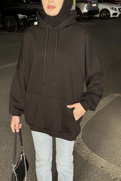 lamelif Три нитки Кенгуру Кишеня Світшот Чорний