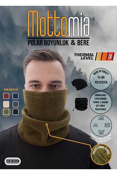 mottomia Khaki Green Color Fleece Neck Collar| Winter Biker Military Anti-Wind Buff Beret (3 DIFFERENT USES)