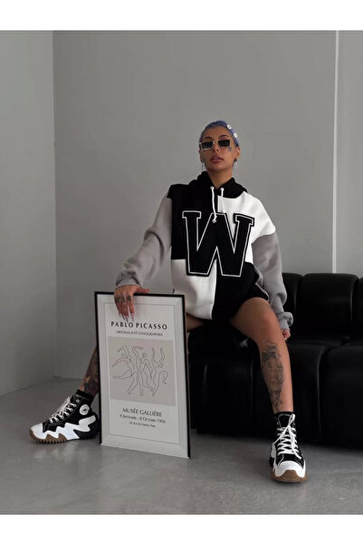 Giyimodam W Embroidered Hooded Sweatshirt - Black