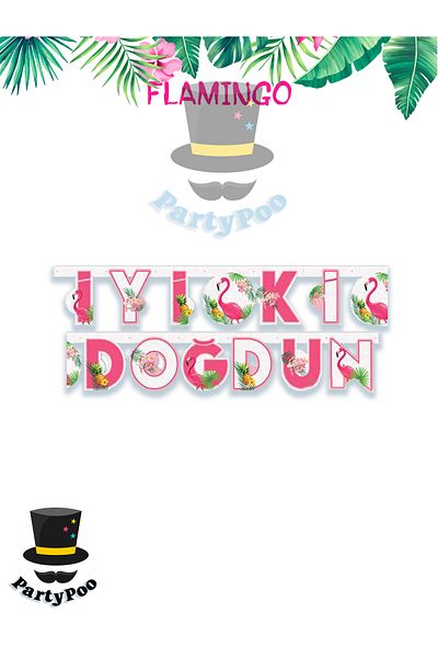 PartyPoo Πανό για καλή γενέθλια με θέμα Flamingo