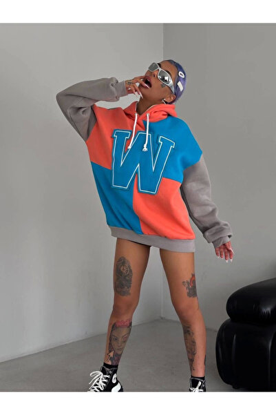 Giyimodam W Embroidered Hooded Sweatshirt - Blue