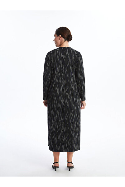 LC Waikiki Black Crew Neck Patterned Dress