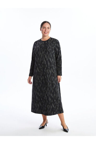 LC Waikiki Black Crew Neck Patterned Dress