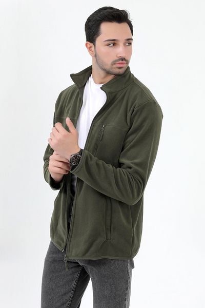 JB John Borners Men's Stand Collar Fleece Khaki Pocket Detailed Zippered Soft Textured - 6019