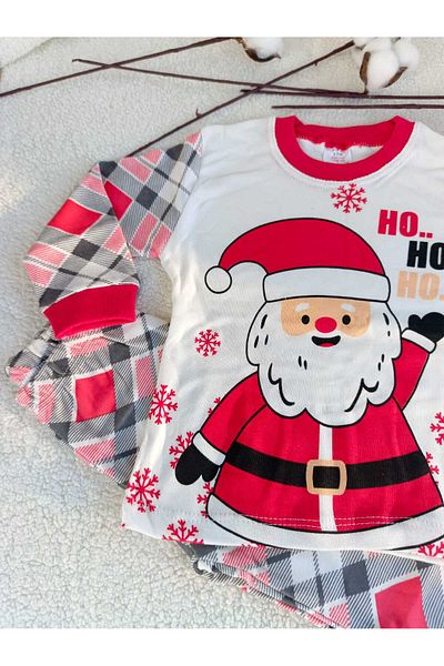 Bilge Trend Christmas Plaid Detailed Pajamas Set for Boys and Girls - Christmas Christmas with Santa Print