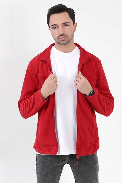 JB John Borners Men's Stand Collar Fleece Claret Red Pocket Detailed Zippered Soft Textured - 6019