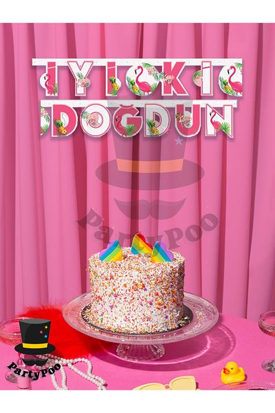 PartyPoo Πανό για καλή γενέθλια με θέμα Flamingo