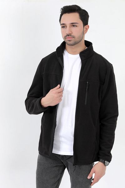 JB John Borners Men's Stand Collar Fleece Black Pocket Detailed Zippered Soft Textured - 6019