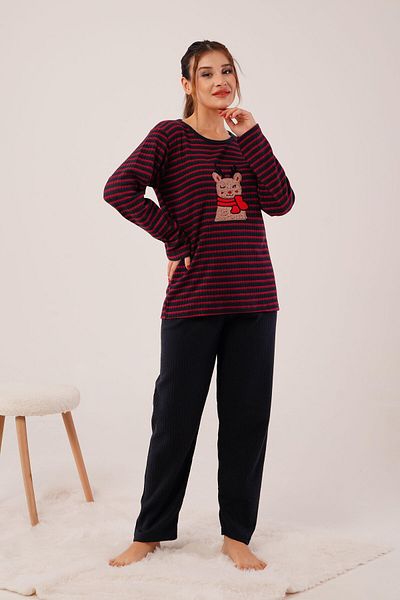 Hipo Trend Soft Black Pajama Set with Teddy Bear on the Front