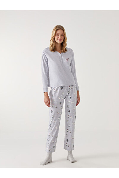 LC Waikiki Lcwk V Yaka Baskılı Kadın Pijama Takımı