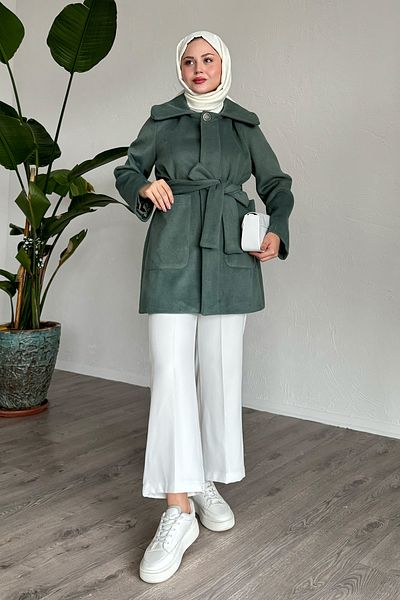 InStyle Button Detailed Lined Mint Short Coat