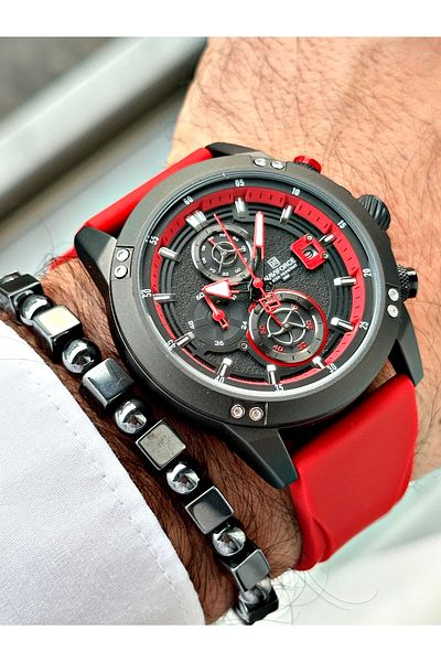 Naviforce Red Silicone Cord Men's Wristwatch Nf8033