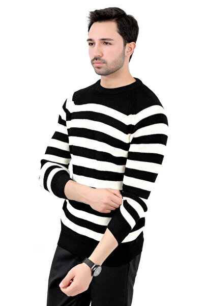 JB John Borners Μαύρο ριγέ ανδρικό πλεκτό πουλόβερ - Σελάντικο Crew Neck, Rib...