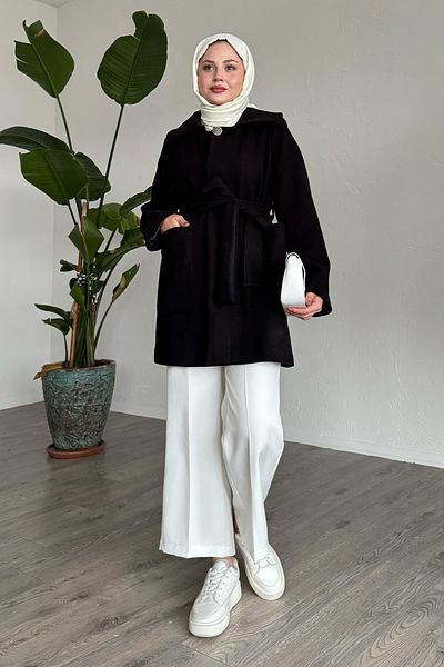 InStyle Button Detailed Lined Black Short Coat