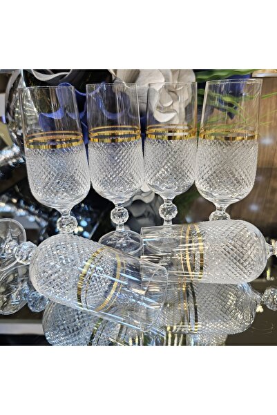 LOKMAN ZÜCCACİYE 6-Piece Gilded Crystal Cutwork Coffee Side Water Glass Goblet 180ml