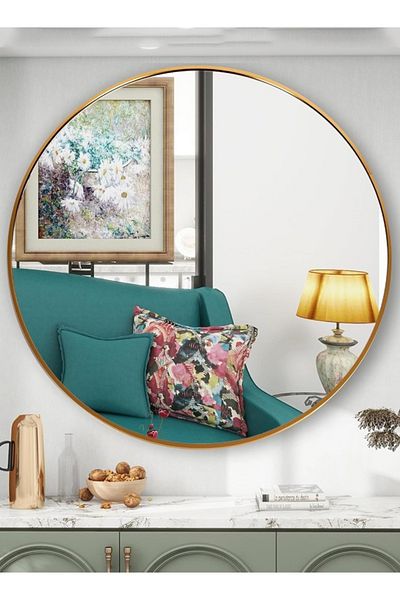 Taimi Round wall mounted mirror 70cm Gold frame