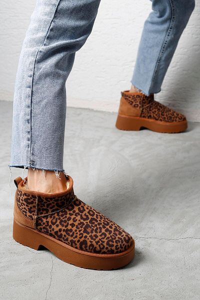 Beyond Tan Leopard Print High Heeled Women's Suede Boots - Ultra Mini, 5 cm Byndum04