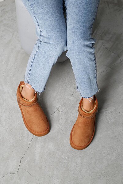 Beyond Μπότες Tan Suede - Ψηλοτάκουνο, Ultra Mini, 5 cm Shearling Byndum04