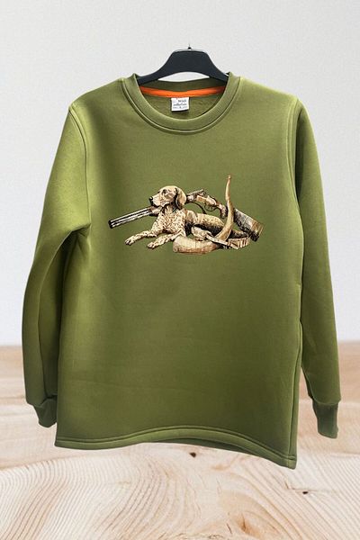 WİDİ Κυνήγι Hunting Wildlife Hunting Dog Setter Retriever Φούτερ με στάμπα με λαιμόκοψη