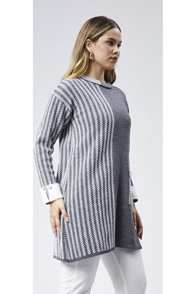 CNR TEKSTİL Chain Patterned Beard Mixed Knit Tunic