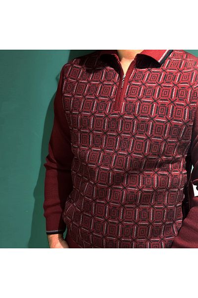Kamalı Claret Red Men's Polo Neck Cool Anti-Pilling Knitwear Sweater