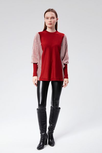 CNR TEKSTİL Stripe Sweater with Bat Sleeves