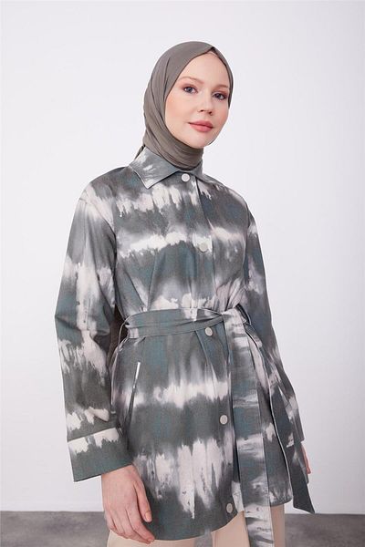 Armine Jachetă imprimată cu gabardină verde - 23k5407