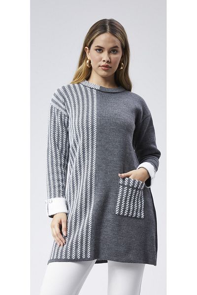CNR TEKSTİL Chain Patterned Beard Mixed Knit Tunic