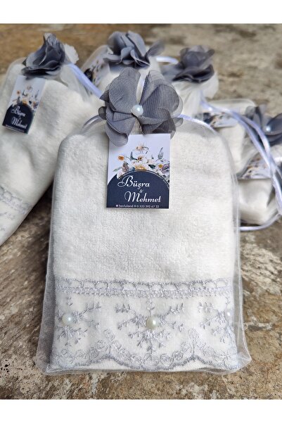 SHUMİNA 12-Pack Gift/Circumcision/Wedding/Convoy/Car Kitchen Towels, Ecru Color, Gray Lace (30×50 cm)