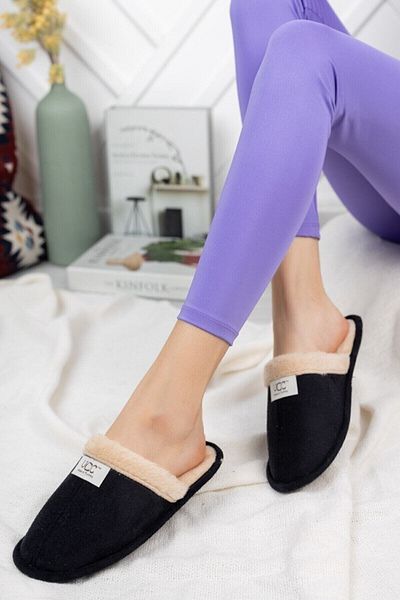 SUNSTEP Χειμερινές Unisex Μαύρες Παντόφλες με Γούνα Εσωτερικά